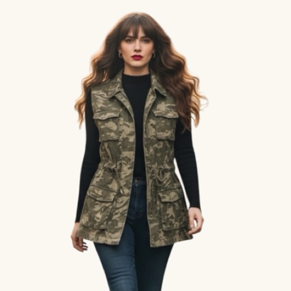 Decree Camo Utility Vest | Hidden Zip & Snap Front | Size M